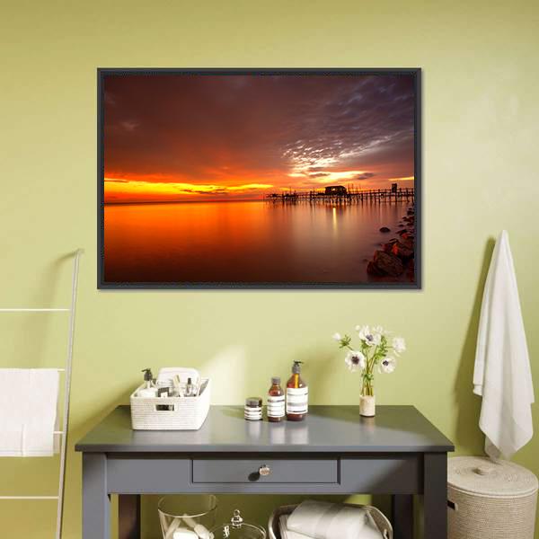 Majestic Burning Sunset Canvas Wall Art-1 Piece-Floating Frame-24" x 16"-Tiaracle