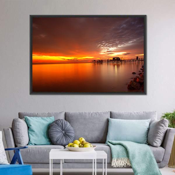 Majestic Burning Sunset Canvas Wall Art-3 Horizontal-Gallery Wrap-25" x 16"-Tiaracle