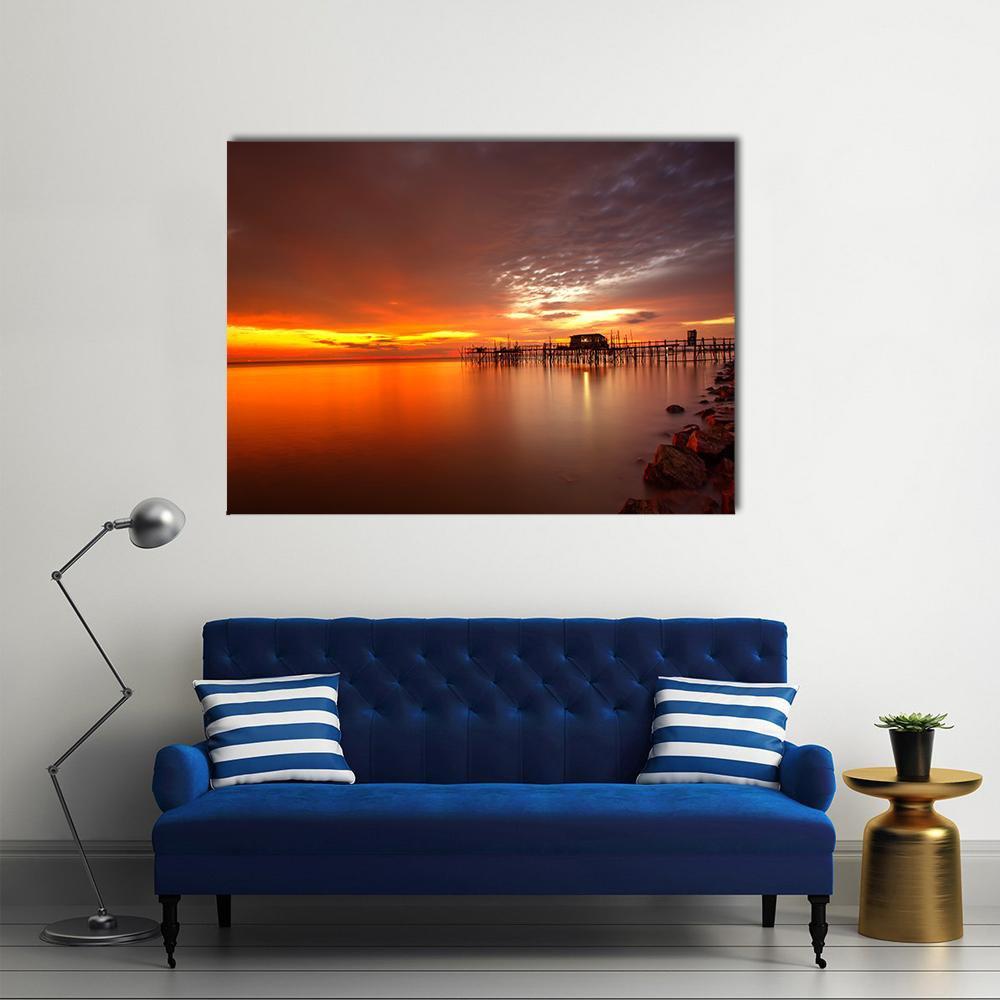 Majestic Burning Sunset Canvas Wall Art-1 Piece-Gallery Wrap-48" x 32"-Tiaracle