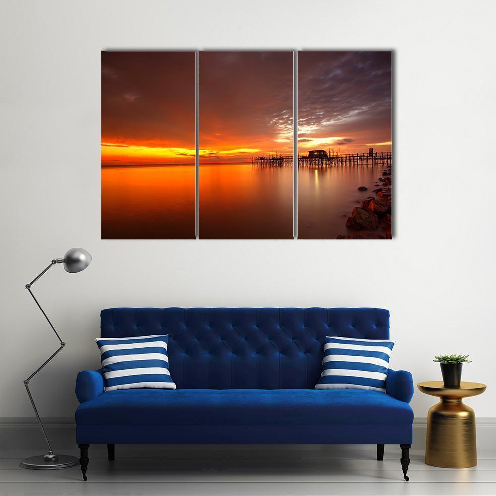 Majestic Burning Sunset Canvas Wall Art-3 Horizontal-Gallery Wrap-37" x 24"-Tiaracle