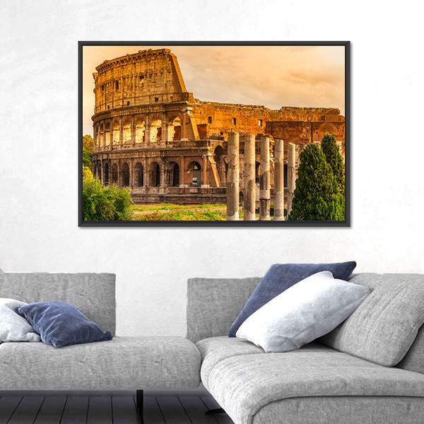 Majestic Coliseum Italy Canvas Wall Art-1 Piece-Floating Frame-24" x 16"-Tiaracle