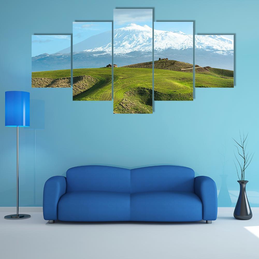 Majestic Etna Dominates Canvas Wall Art-5 Star-Gallery Wrap-62" x 32"-Tiaracle
