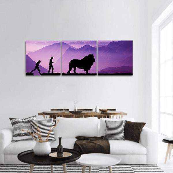 Majestic Evening In Hilly Forest Panoramic Canvas Wall Art-3 Piece-25" x 08"-Tiaracle