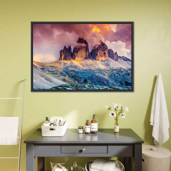 Majestic Fog On Mountain Rifugio Canvas Wall Art-1 Piece-Floating Frame-24" x 16"-Tiaracle
