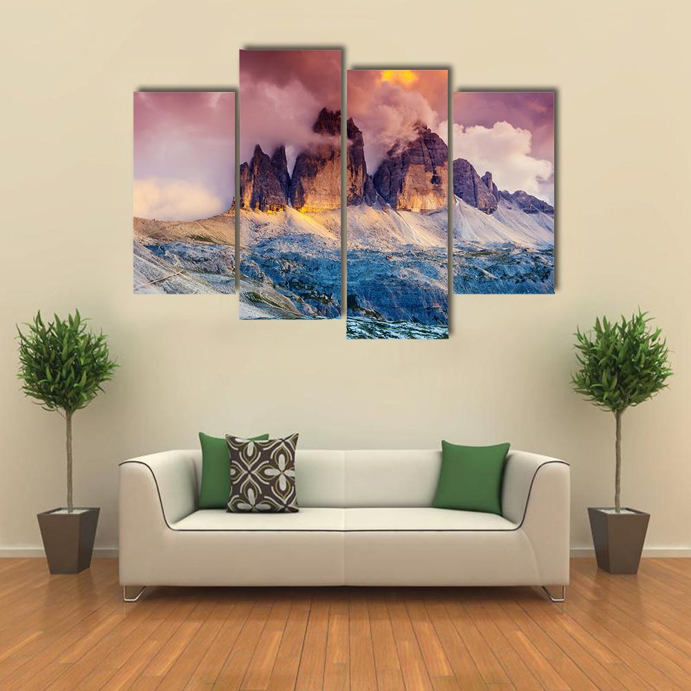 Majestic Fog On Mountain Rifugio Canvas Wall Art-4 Pop-Gallery Wrap-50" x 32"-Tiaracle