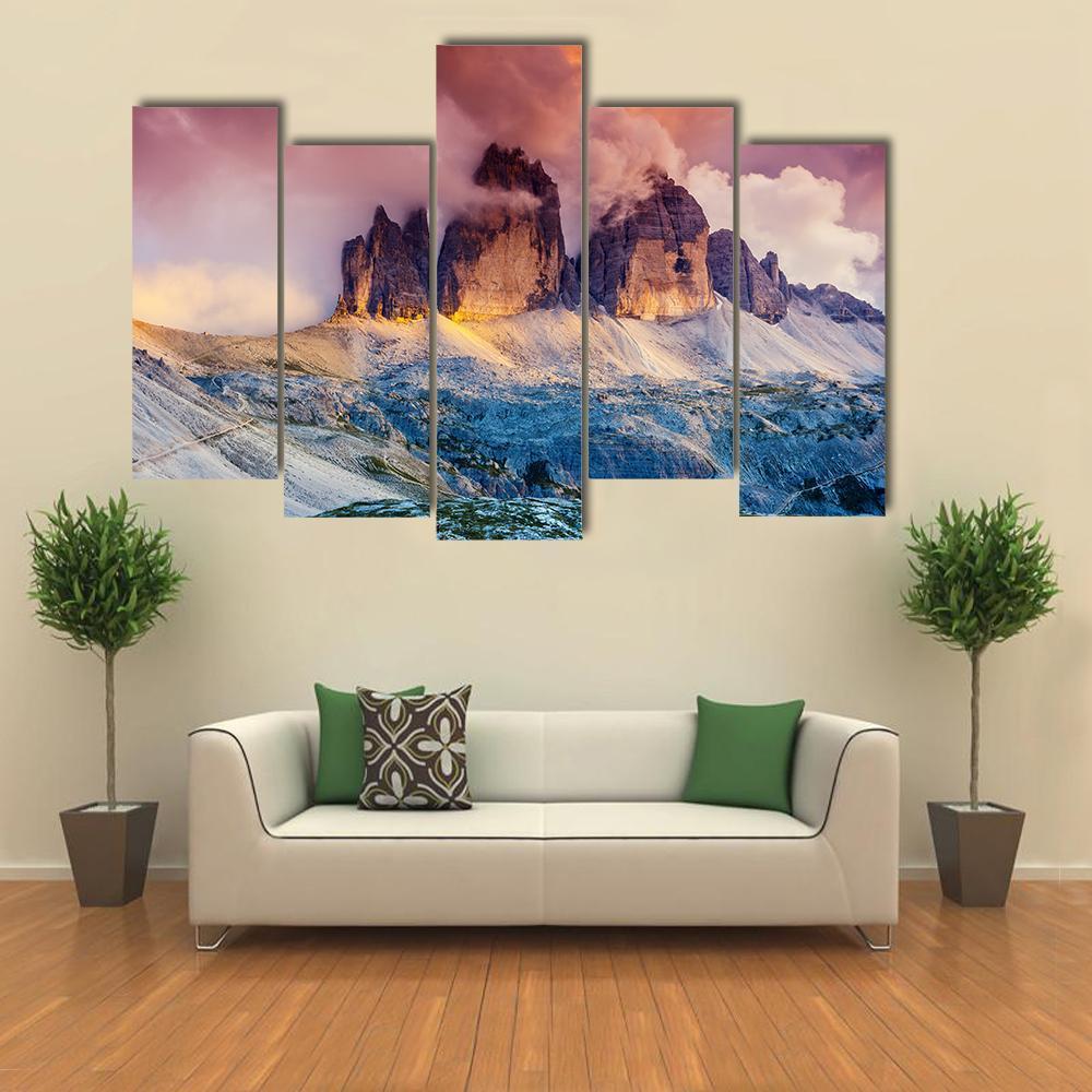 Majestic Fog On Mountain Rifugio Canvas Wall Art-5 Pop-Gallery Wrap-47" x 32"-Tiaracle