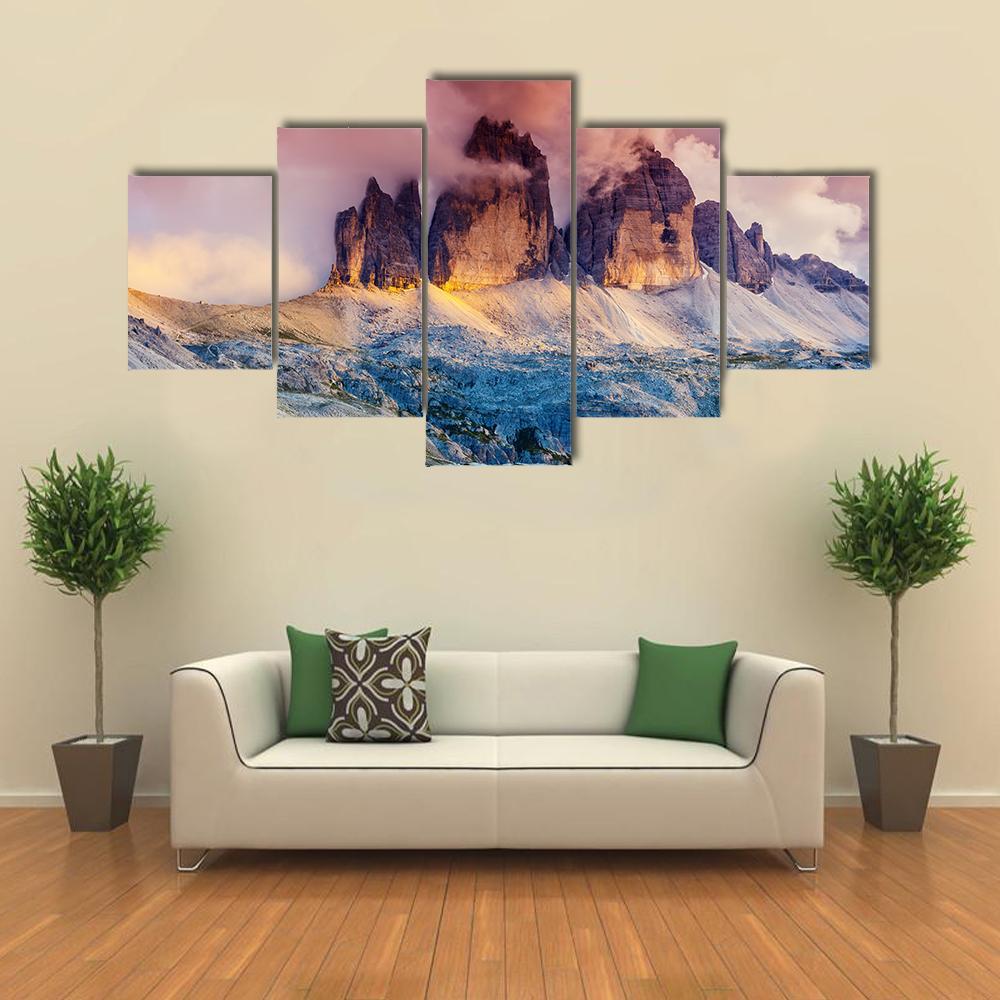 Majestic Fog On Mountain Rifugio Canvas Wall Art-5 Star-Gallery Wrap-62" x 32"-Tiaracle