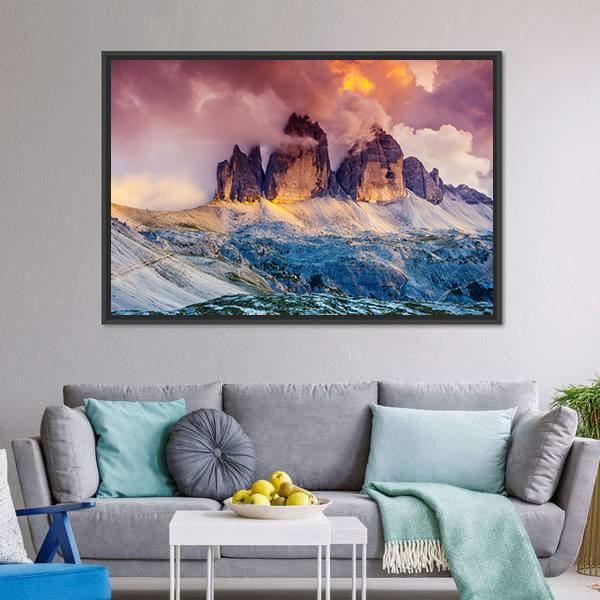 Majestic Fog On Mountain Rifugio Canvas Wall Art-3 Horizontal-Gallery Wrap-25" x 16"-Tiaracle