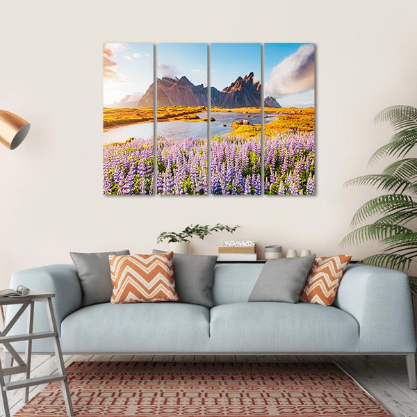Majestic Lupine Flowers Canvas Wall Art-4 Horizontal-Gallery Wrap-34" x 24"-Tiaracle