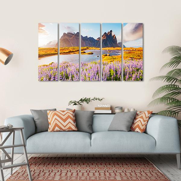 Majestic Lupine Flowers Canvas Wall Art-5 Horizontal-Gallery Wrap-22" x 12"-Tiaracle