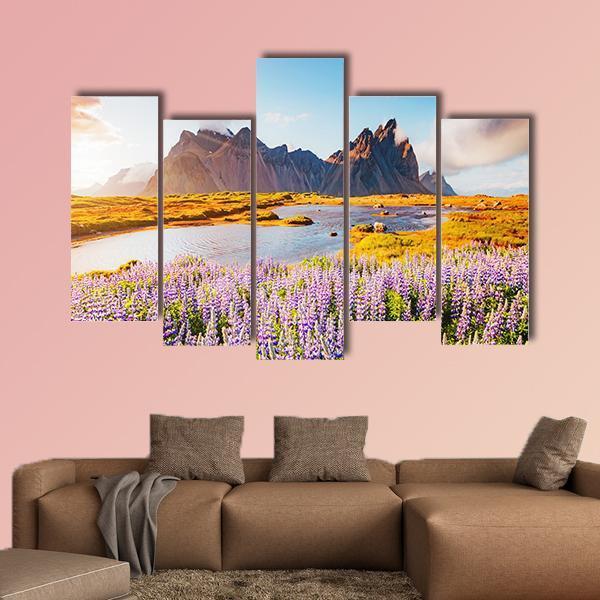 Majestic Lupine Flowers Canvas Wall Art-5 Pop-Gallery Wrap-47" x 32"-Tiaracle