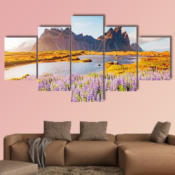Majestic Lupine Flowers Canvas Wall Art-5 Star-Gallery Wrap-62" x 32"-Tiaracle