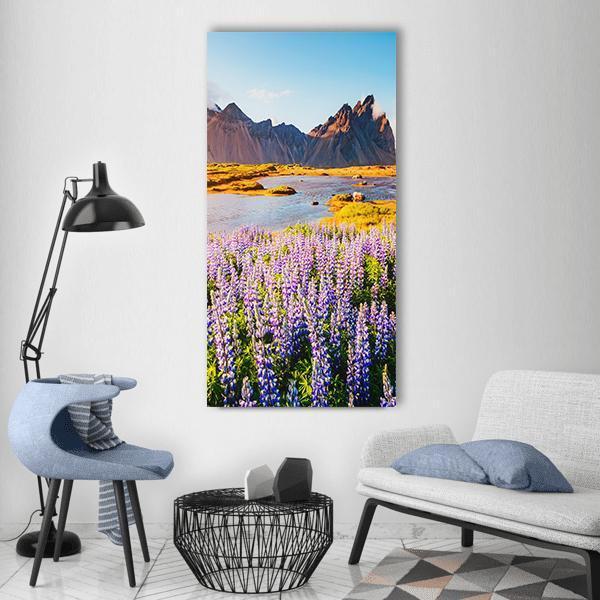 Majestic Lupine Flowers Vertical Canvas Wall Art-3 Vertical-Gallery Wrap-12" x 25"-Tiaracle