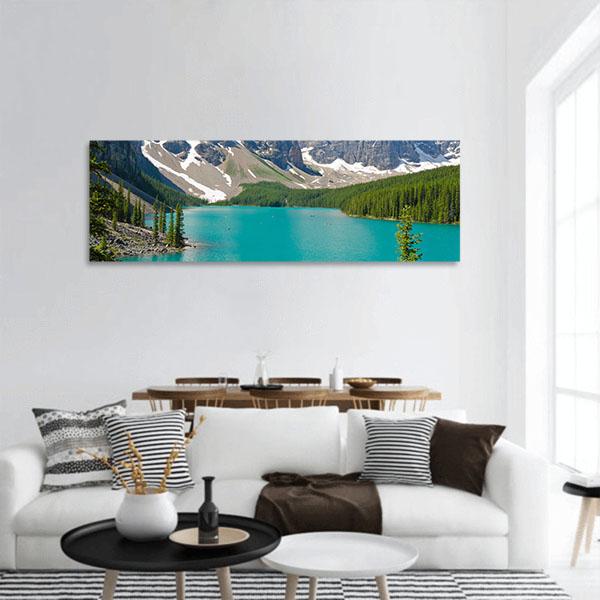 Majestic Moraine Lake Panoramic Canvas Wall Art-1 Piece-36" x 12"-Tiaracle