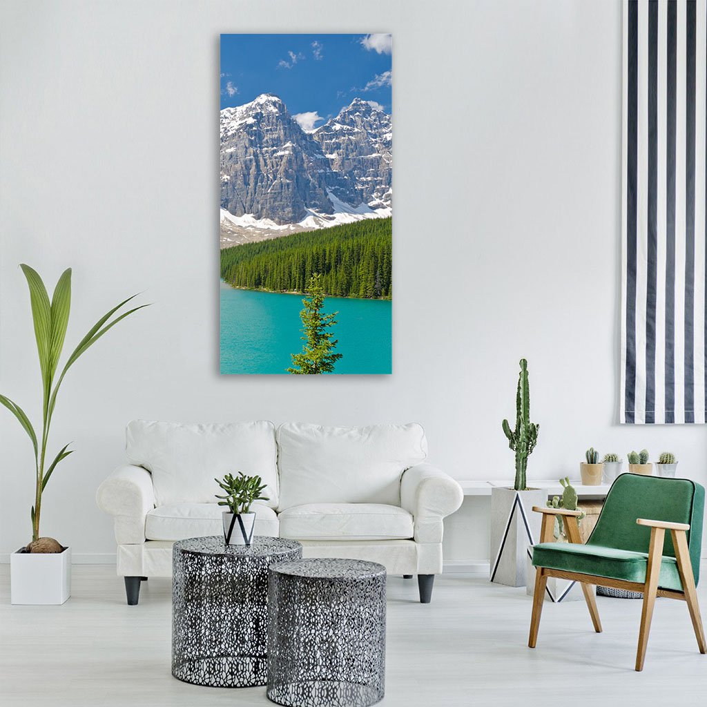 Majestic Moraine Lake Vertical Canvas Wall Art-1 Vertical-Gallery Wrap-12" x 24"-Tiaracle