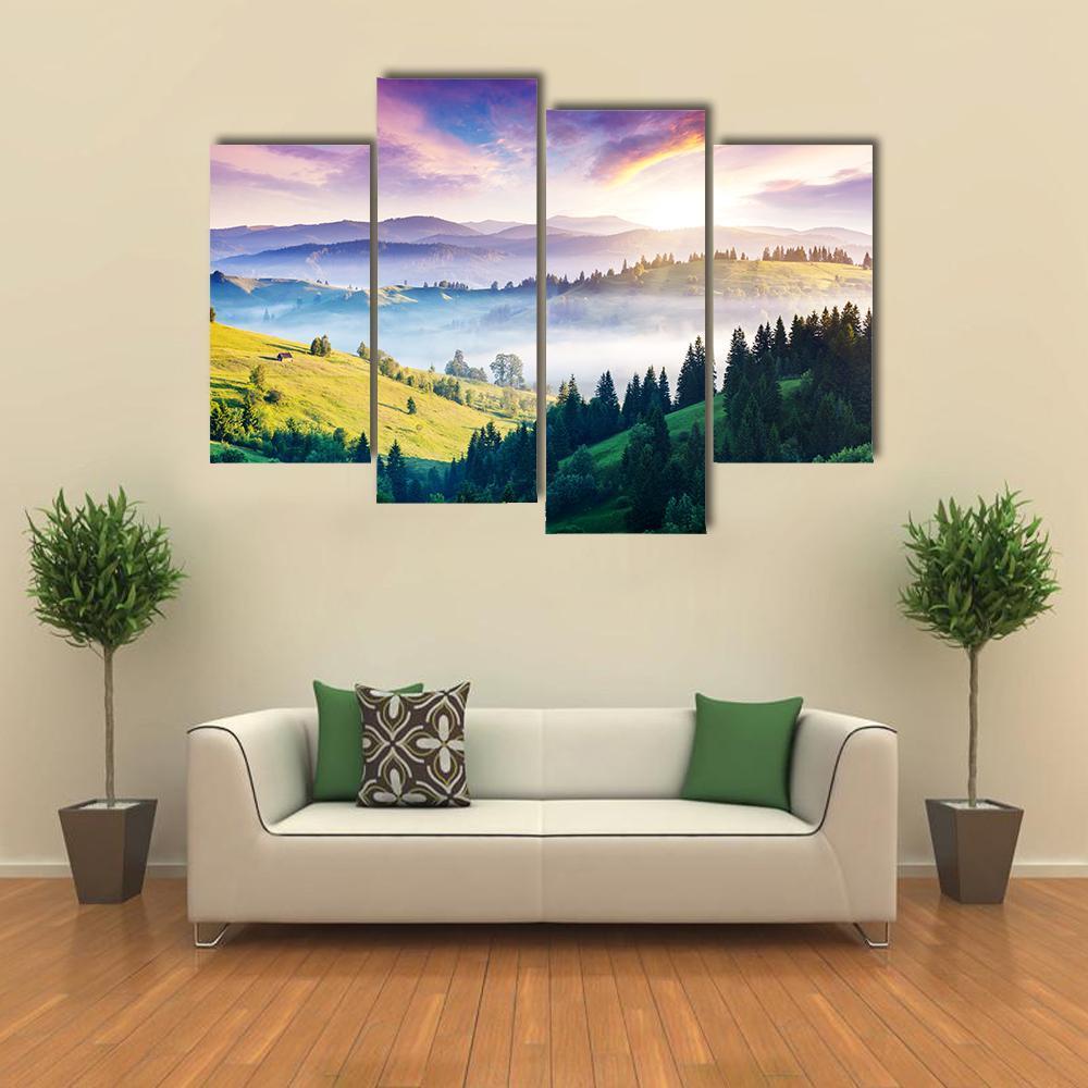 Majestic Mountain Landscape Canvas Wall Art-4 Pop-Gallery Wrap-50" x 32"-Tiaracle