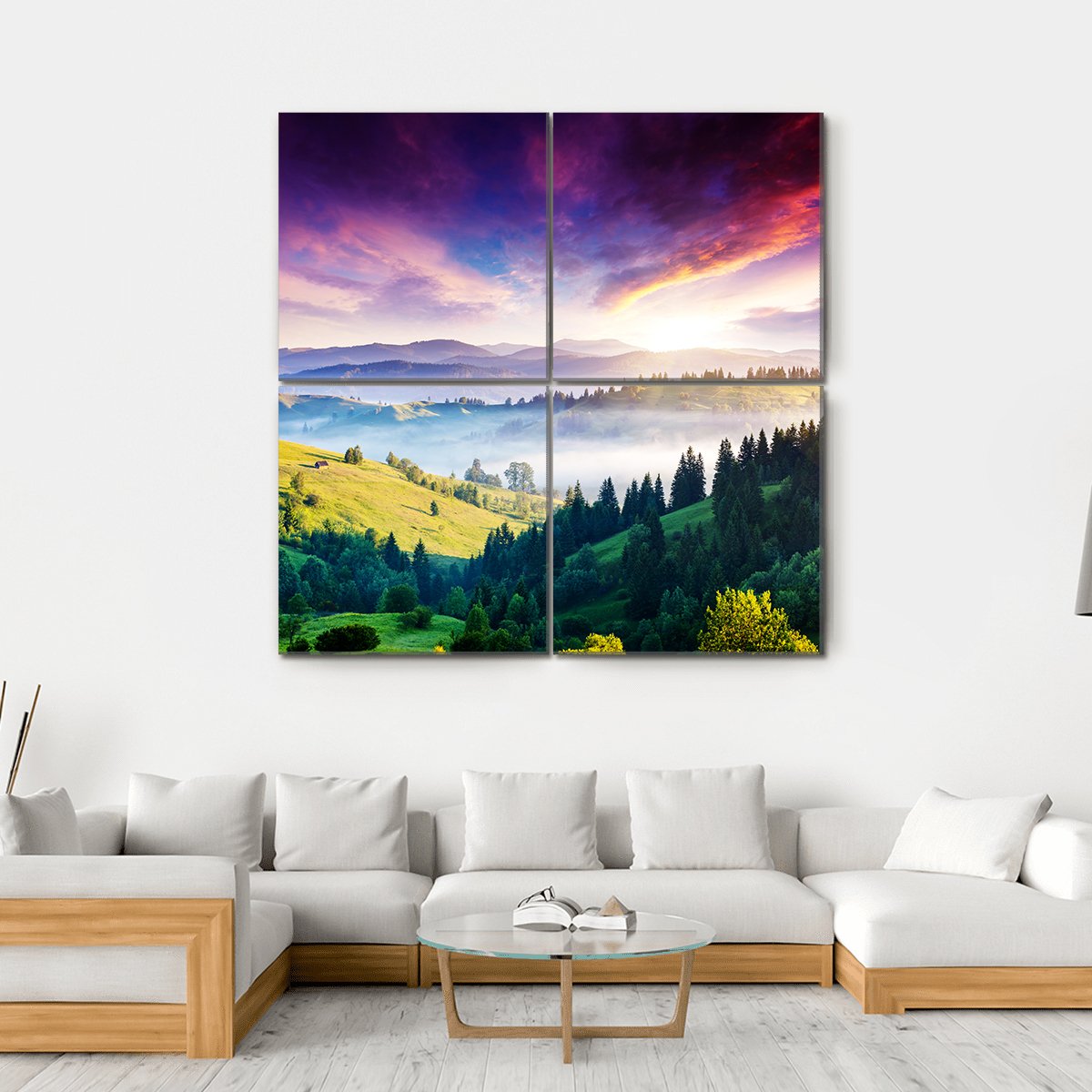 Majestic Mountain Landscape Canvas Wall Art-4 Square-Gallery Wrap-17" x 17"-Tiaracle