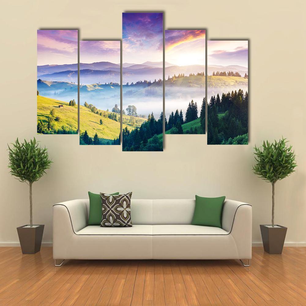 Majestic Mountain Landscape Canvas Wall Art-5 Pop-Gallery Wrap-47" x 32"-Tiaracle