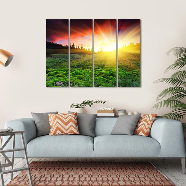 Majestic Sunset In Mountain Canvas Wall Art-4 Horizontal-Gallery Wrap-34" x 24"-Tiaracle