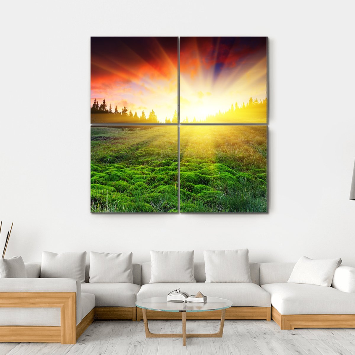 Majestic Sunset In Mountain Canvas Wall Art-4 Square-Gallery Wrap-17" x 17"-Tiaracle