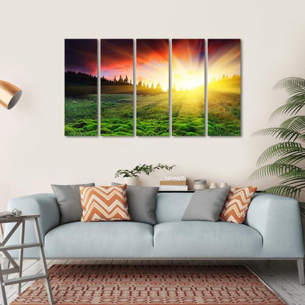 Majestic Sunset In Mountain Canvas Wall Art-5 Horizontal-Gallery Wrap-22" x 12"-Tiaracle