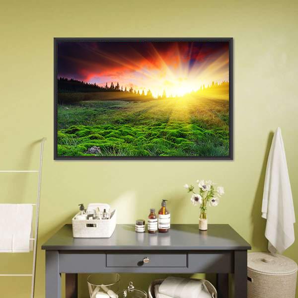 Majestic Sunset In Mountain Canvas Wall Art-1 Piece-Floating Frame-24" x 16"-Tiaracle