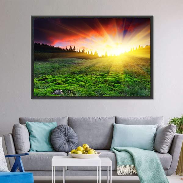 Majestic Sunset In Mountain Canvas Wall Art-3 Horizontal-Gallery Wrap-25" x 16"-Tiaracle