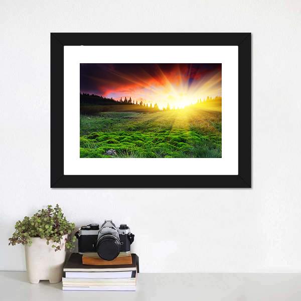 Majestic Sunset In Mountain Canvas Wall Art-1 Piece-Framed Print-20" x 16"-Tiaracle
