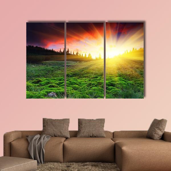 Majestic Sunset In Mountain Canvas Wall Art-3 Horizontal-Gallery Wrap-37" x 24"-Tiaracle