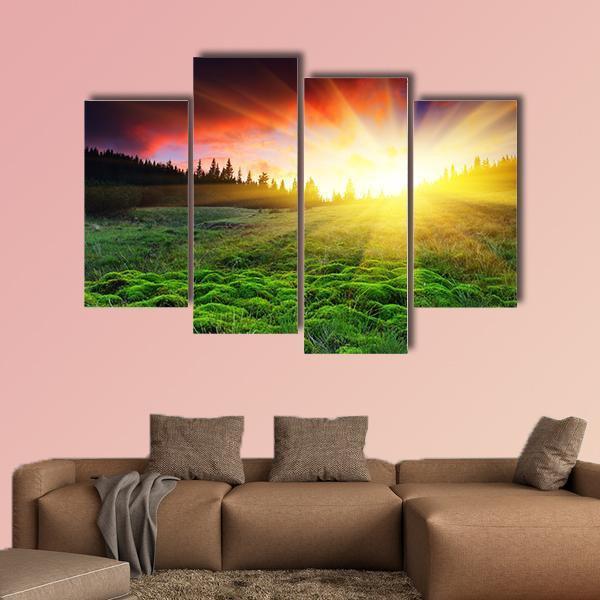 Majestic Sunset In Mountain Canvas Wall Art-4 Pop-Gallery Wrap-50&quot; x 32&quot;-Tiaracle