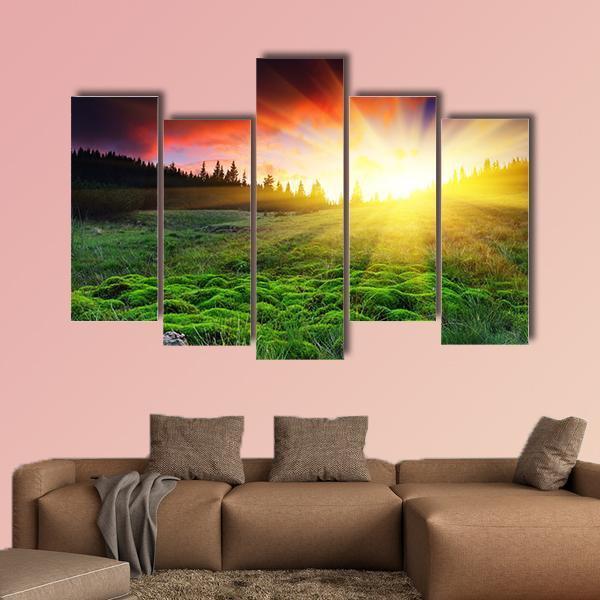 Majestic Sunset In Mountain Canvas Wall Art-5 Pop-Gallery Wrap-47" x 32"-Tiaracle