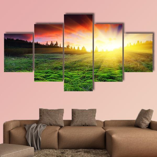 Majestic Sunset In Mountain Canvas Wall Art-5 Star-Gallery Wrap-62" x 32"-Tiaracle