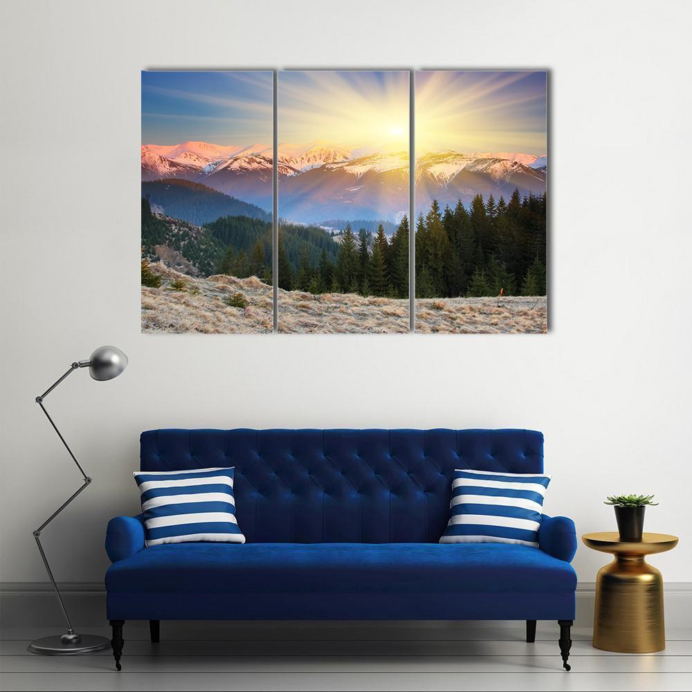 Sunset In Mountain Landscape Canvas Wall Art-3 Horizontal-Gallery Wrap-37" x 24"-Tiaracle