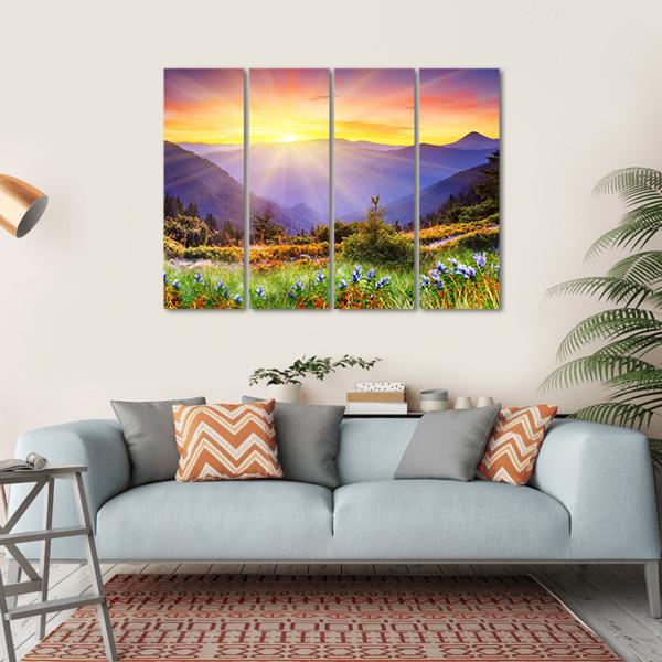 Majestic Sunset Over Mountain Canvas Wall Art-4 Horizontal-Gallery Wrap-34" x 24"-Tiaracle