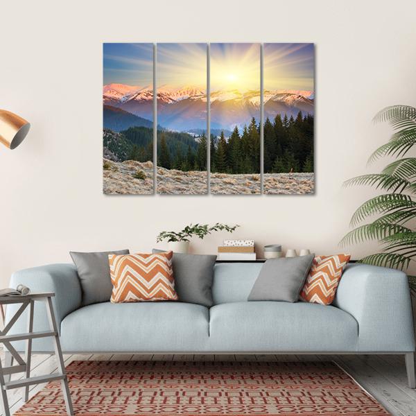Sunset In Mountain Landscape Canvas Wall Art-4 Horizontal-Gallery Wrap-34" x 24"-Tiaracle