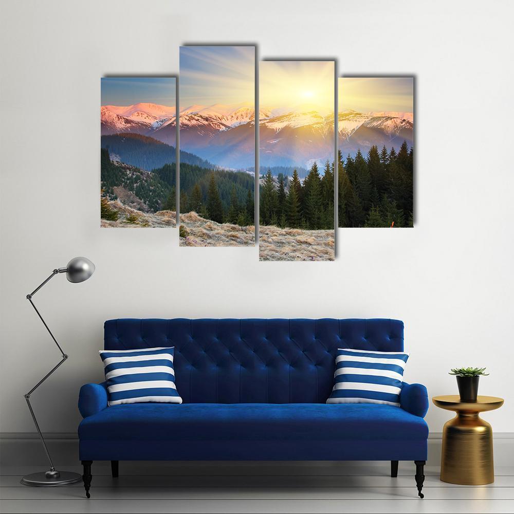Sunset In Mountain Landscape Canvas Wall Art-4 Pop-Gallery Wrap-50" x 32"-Tiaracle