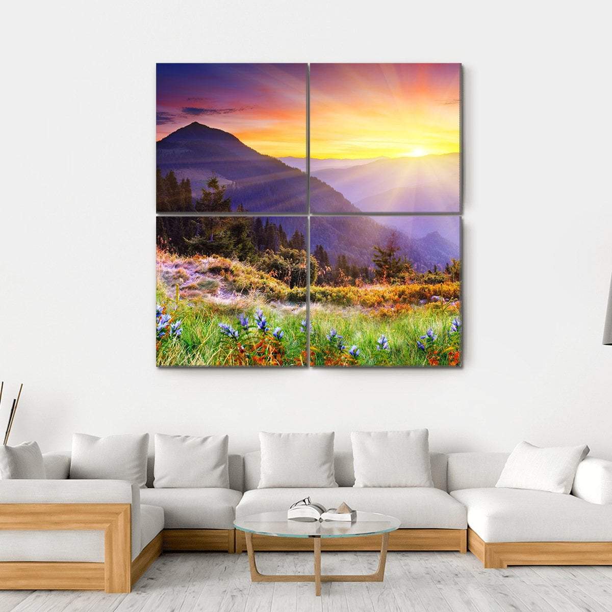 Majestic Sunset Over Mountain Canvas Wall Art-4 Square-Gallery Wrap-17" x 17"-Tiaracle