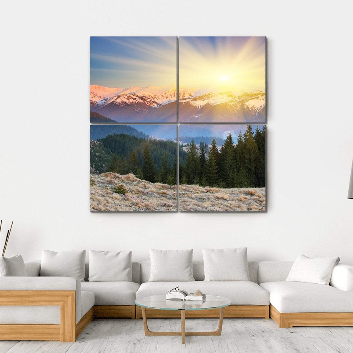Sunset In Mountain Landscape Canvas Wall Art-4 Square-Gallery Wrap-17" x 17"-Tiaracle