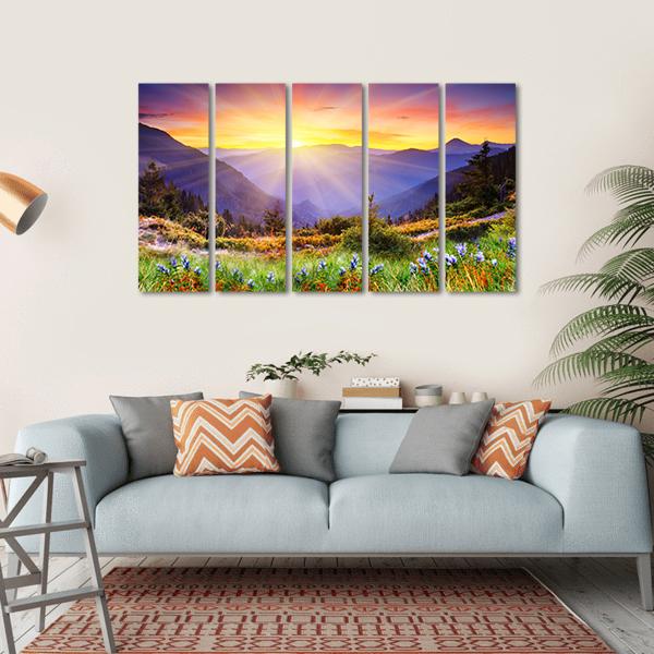 Majestic Sunset Over Mountain Canvas Wall Art-5 Horizontal-Gallery Wrap-22" x 12"-Tiaracle