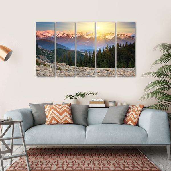 Sunset In Mountain Landscape Canvas Wall Art-5 Horizontal-Gallery Wrap-22" x 12"-Tiaracle