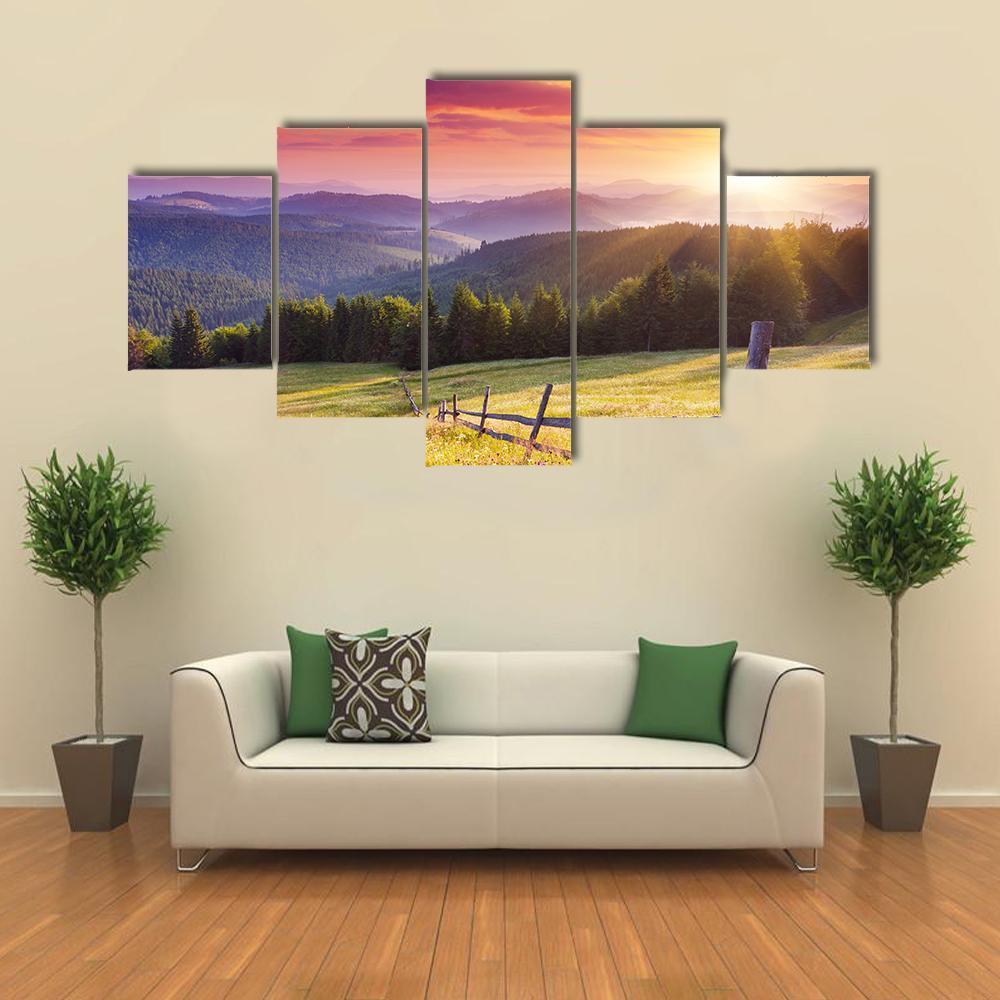 Sunset In Mount Carpathian Canvas Wall Art-5 Star-Gallery Wrap-62" x 32"-Tiaracle