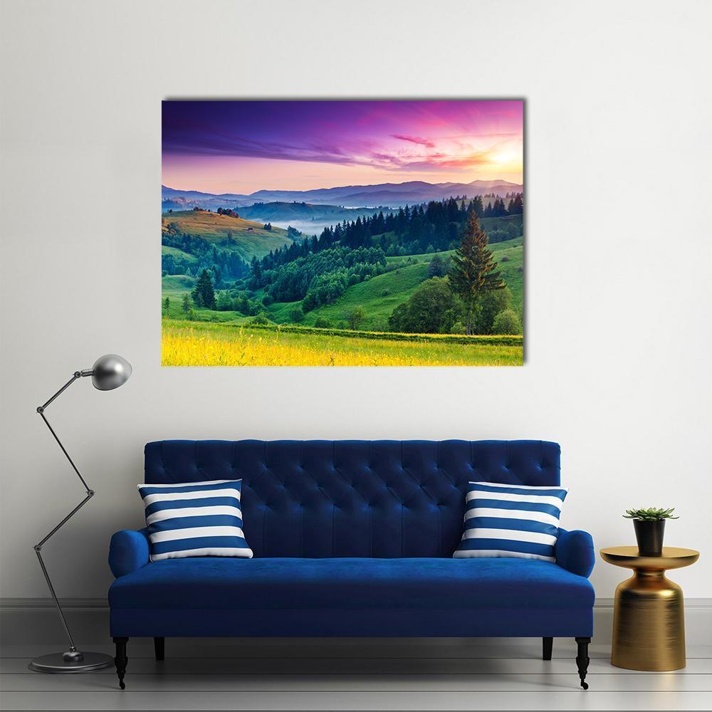 Majestic Sunset In Carpathian Canvas Wall Art-1 Piece-Gallery Wrap-48" x 32"-Tiaracle