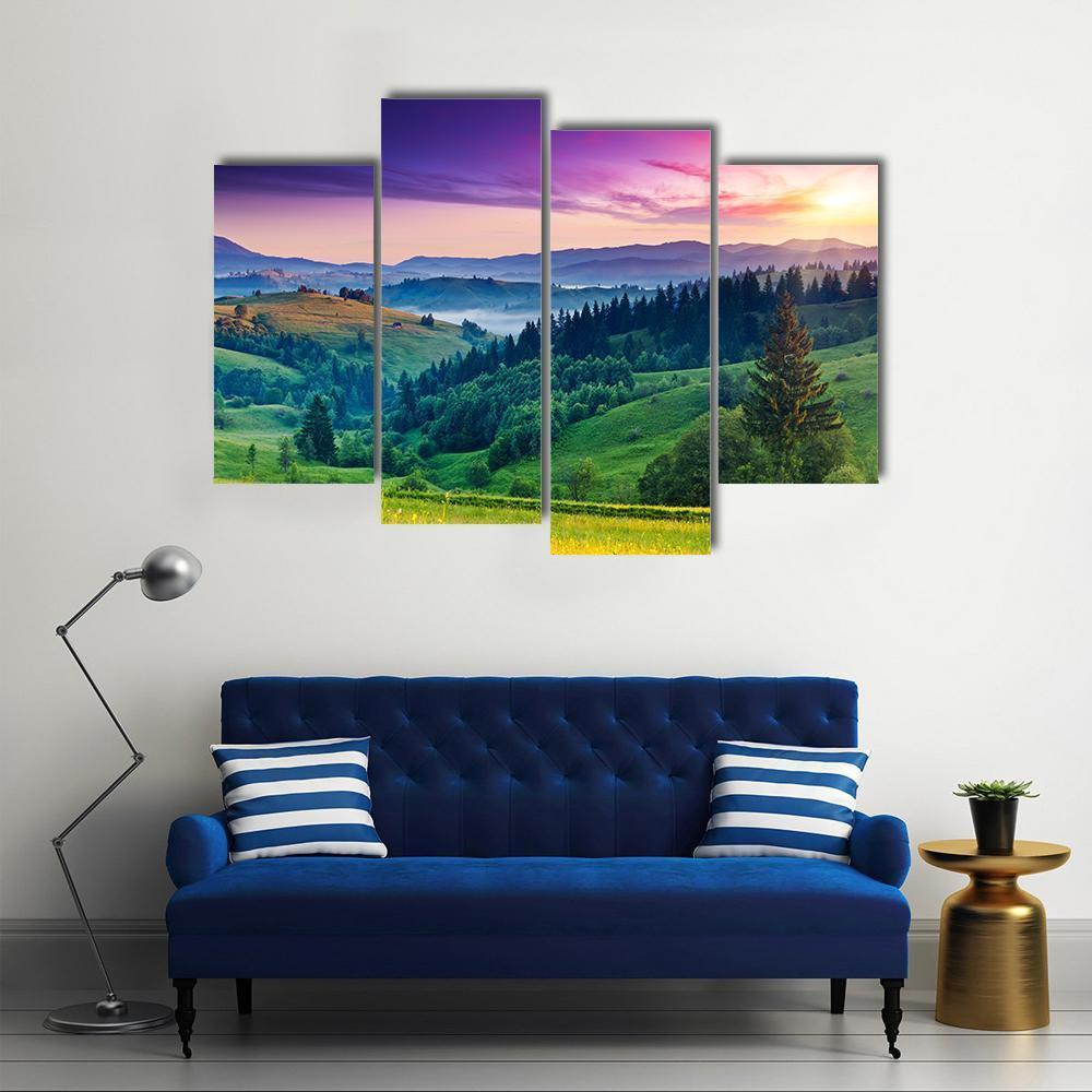 Majestic Sunset In Carpathian Canvas Wall Art-4 Pop-Gallery Wrap-50" x 32"-Tiaracle