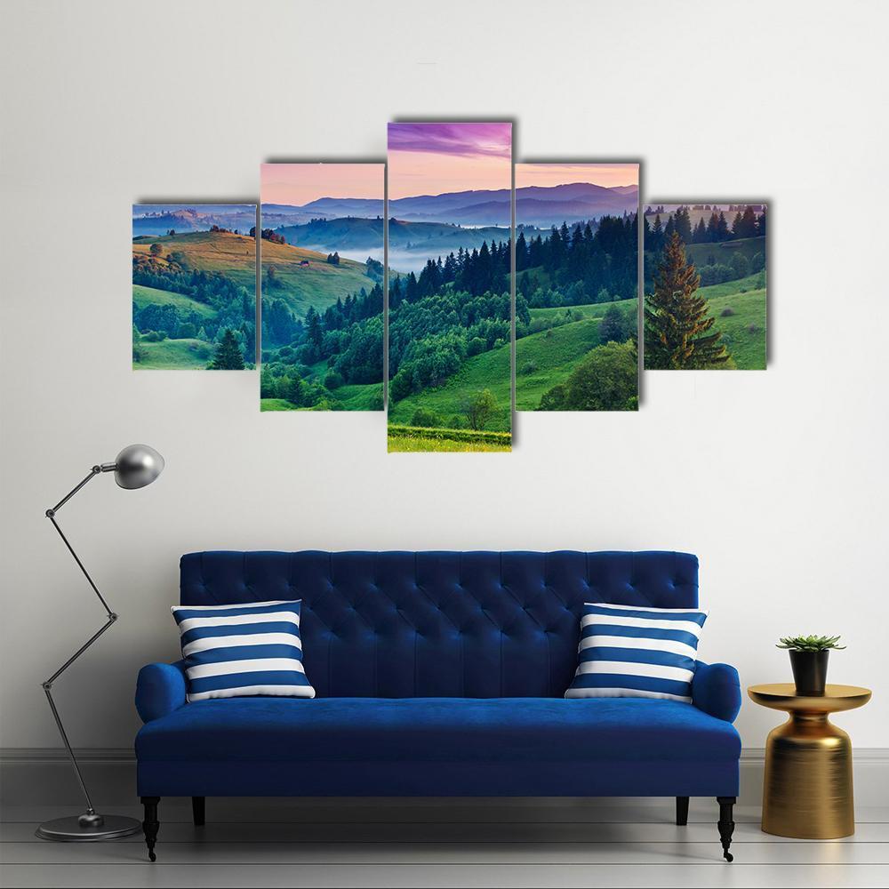 Majestic Sunset In Carpathian Canvas Wall Art-5 Star-Gallery Wrap-62" x 32"-Tiaracle