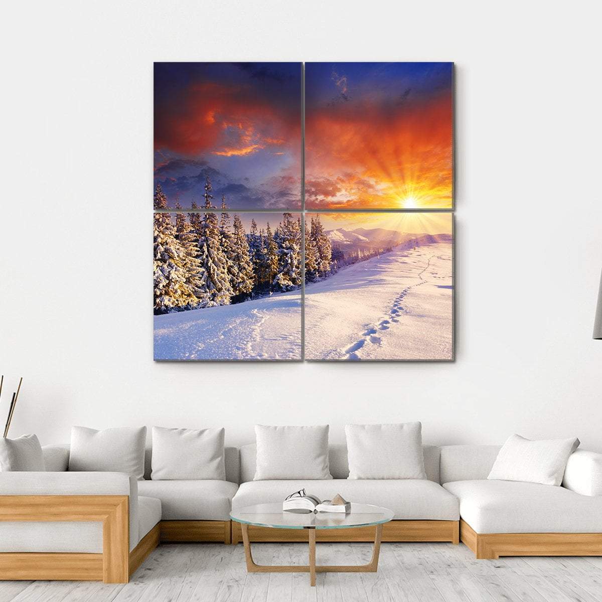 Majestic Sunset In Winter Mountain Canvas Wall Art-4 Square-Gallery Wrap-17" x 17"-Tiaracle