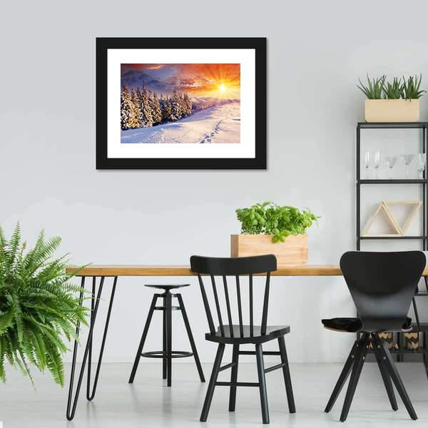 Majestic Sunset In Winter Mountain Canvas Wall Art-3 Horizontal-Gallery Wrap-25&quot; x 16&quot;-Tiaracle