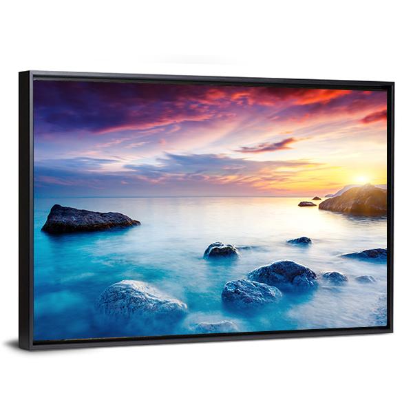 Majestic Sunset Over Beach Canvas Wall Art-3 Horizontal-Gallery Wrap-25" x 16"-Tiaracle