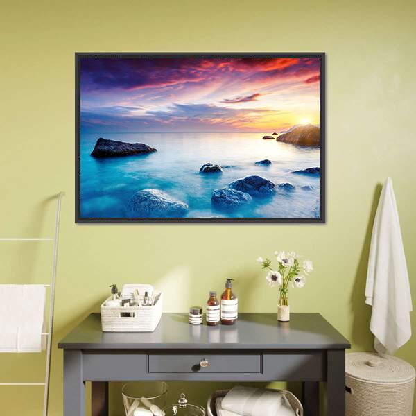 Majestic Sunset Over Beach Canvas Wall Art-1 Piece-Floating Frame-24" x 16"-Tiaracle