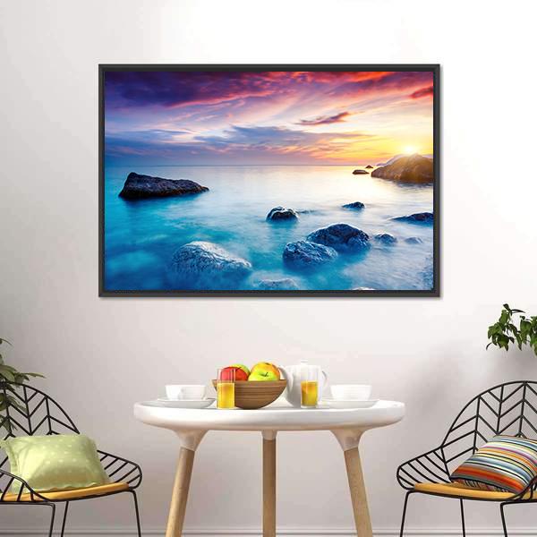 Majestic Sunset Over Beach Canvas Wall Art-3 Horizontal-Gallery Wrap-25" x 16"-Tiaracle