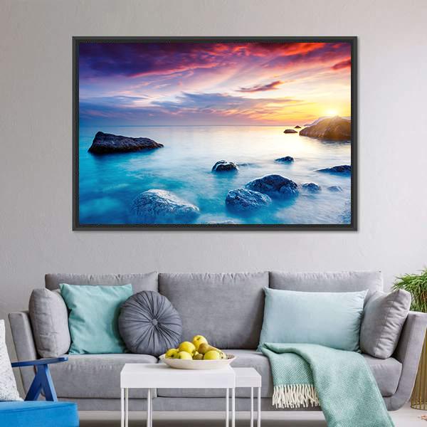 Majestic Sunset Over Beach Canvas Wall Art-3 Horizontal-Gallery Wrap-25" x 16"-Tiaracle